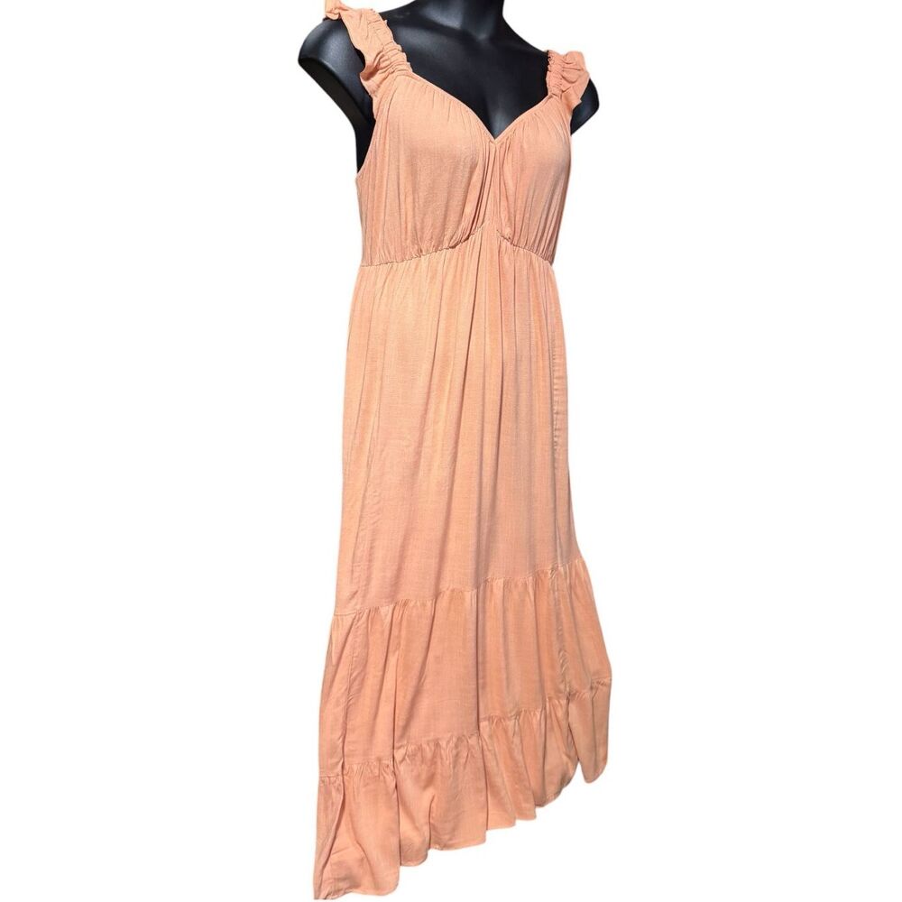 Torrid Peach Maxi Dress Size 1 Ruffle Strap Tiered Empire Waist Pockets NWT - Picture 13 of 15